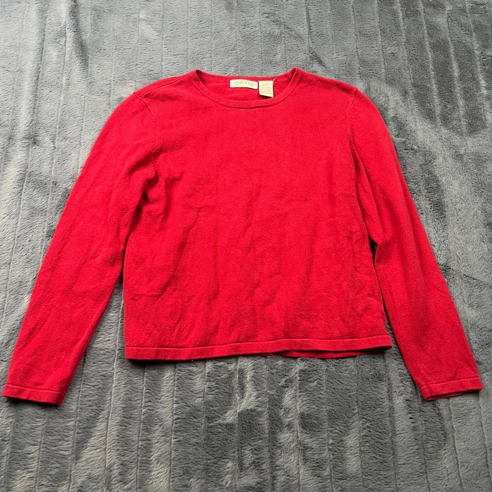 Orvis Red Cotton Cashmere Blend Crewneck Sweater Womens Small S-P 12046
